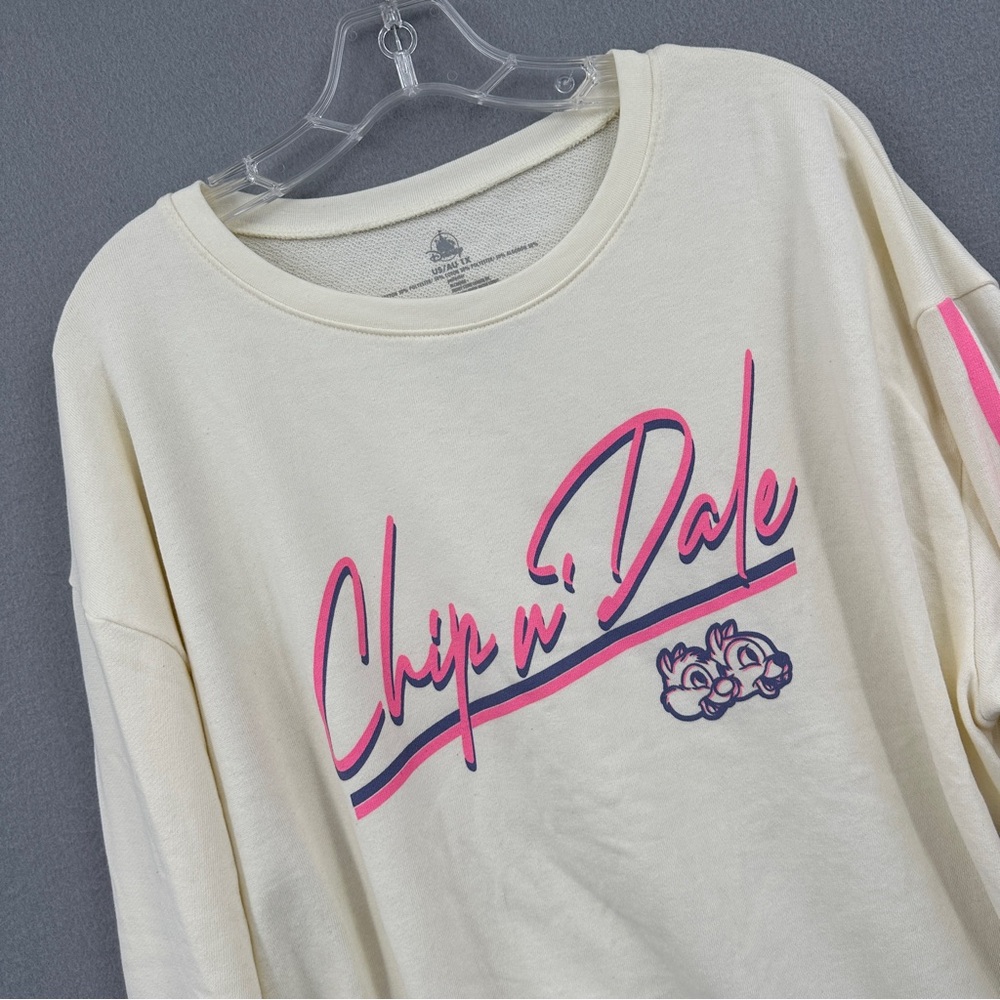 Disney Chip n Dale Lightweight Crewneck Sweatshirt Womens Plus 1X Retro Stripes